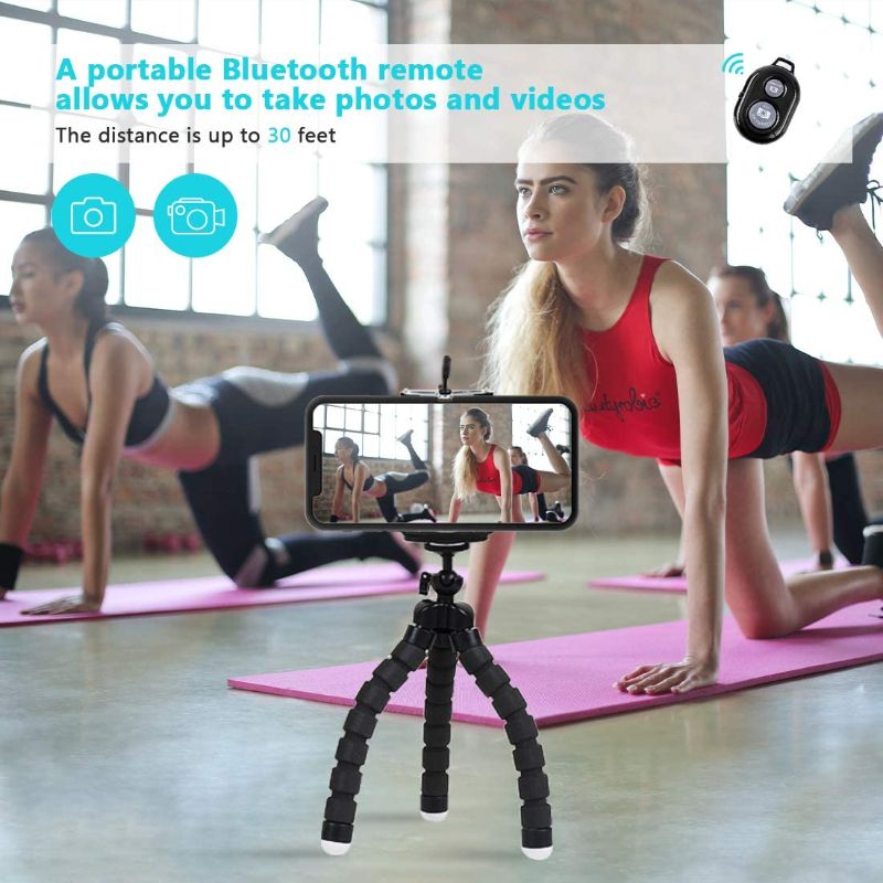 Photo 4 of Phone Tripod, Premium Bendable Tripod with Wireless Remote and Universal Clip, Mini Phone Tripod Stand Compatible with All Cell Phones/Cameras, Cell Phone Tripod Stand for Video Recording (Black)
