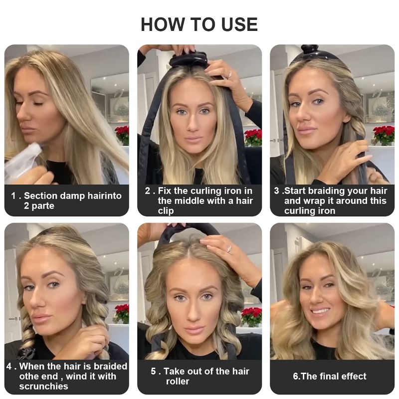 Photo 1 of Heatless Curling Rod Headband - Overnight No Heat Curlers for Long Hair with Hair Clips & Scrunchie, TikTok Sleeping Heatless Hair Curler Silk Ribbon Rollers Kit for Soft Hair (BLACK)