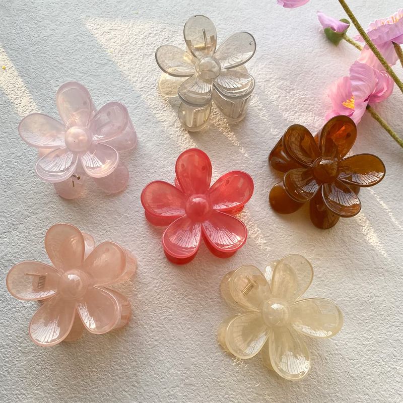 Photo 2 of Flower Hair Clips 6Pcs Flower Claw Clips Big Hair Clips for Women Claw Clips for Thick Hair Strong Hold Hair Clips Large Hair Clips Gifts for Women Nahalesy