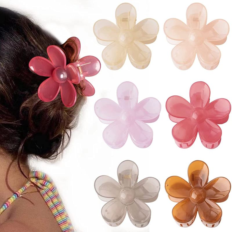 Photo 1 of Flower Hair Clips 6Pcs Flower Claw Clips Big Hair Clips for Women Claw Clips for Thick Hair Strong Hold Hair Clips Large Hair Clips Gifts for Women Nahalesy