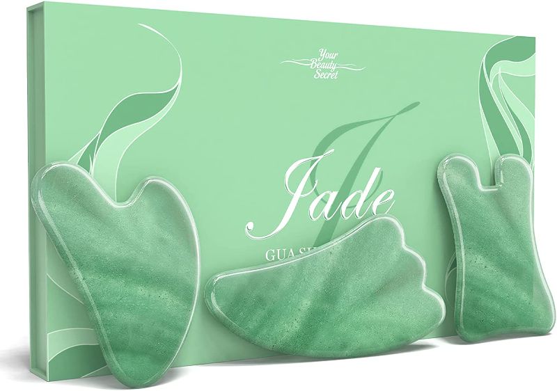 Photo 1 of Best Birthday Gifts for Women Mom Wife Sister Friend, Gua Sha Facial Tools Set, Face Massage Tools, Natural Aventurine Jade Gua Sha Stones, Pack of 3