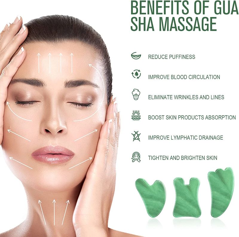 Photo 2 of Best Birthday Gifts for Women Mom Wife Sister Friend, Gua Sha Facial Tools Set, Face Massage Tools, Natural Aventurine Jade Gua Sha Stones, Pack of 3
