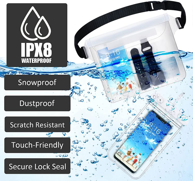 Photo 3 of 4 Pieces Waterproof Phone Pouch Universal Cellphone Case and 4 Pieces Waterproof Fanny Pack Waist Bag Screen Touchable Dry Bag for Swimming Snorkeling Kayaking Boating Fishing