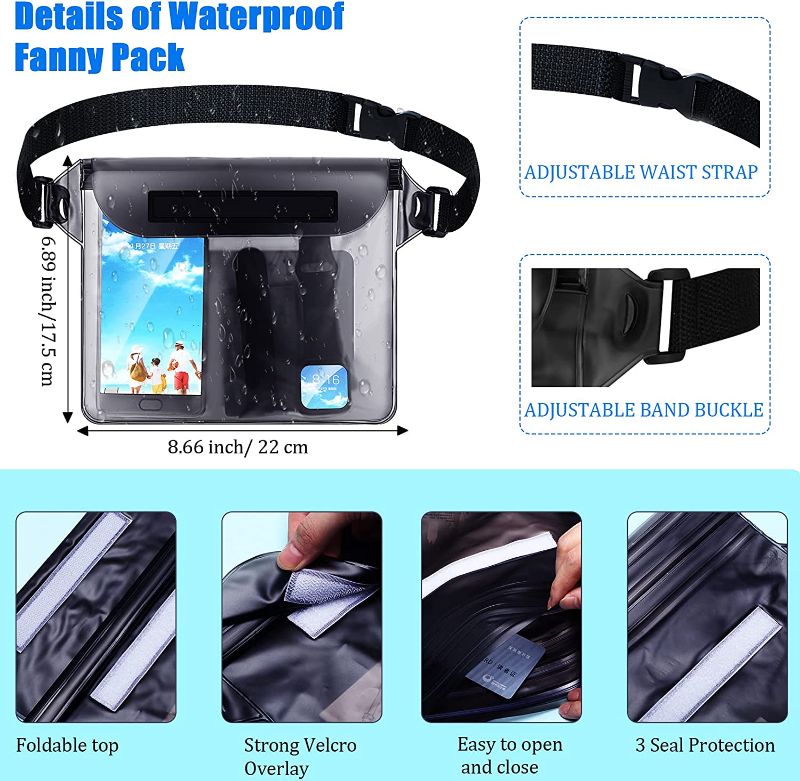 Photo 2 of 4 Pieces Waterproof Phone Pouch Universal Cellphone Case and 4 Pieces Waterproof Fanny Pack Waist Bag Screen Touchable Dry Bag for Swimming Snorkeling Kayaking Boating Fishing