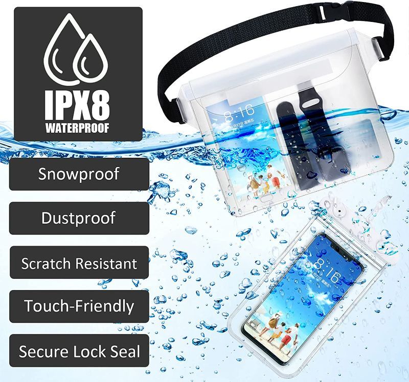 Photo 2 of 4 Pieces Waterproof Phone Pouch Universal Cellphone Case and 4 Pieces Waterproof Fanny Pack Waist Bag Screen Touchable Dry Bag for Swimming Snorkeling Kayaking Boating Fishing