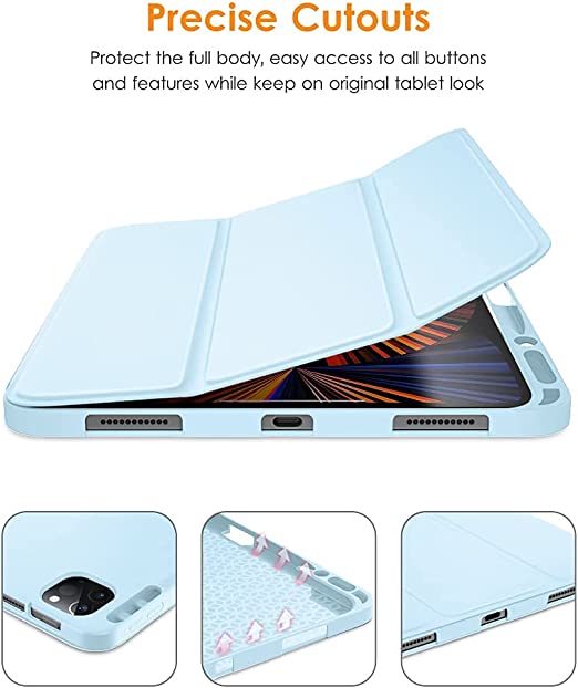 Photo 2 of DTTO iPad Pro 12.9 case 2021 [Full Body Protection+Apple 2nd Pencil Charging+ Auto Sleep/Wake] Soft TPU Smart Back Cover Case, Ice Blue