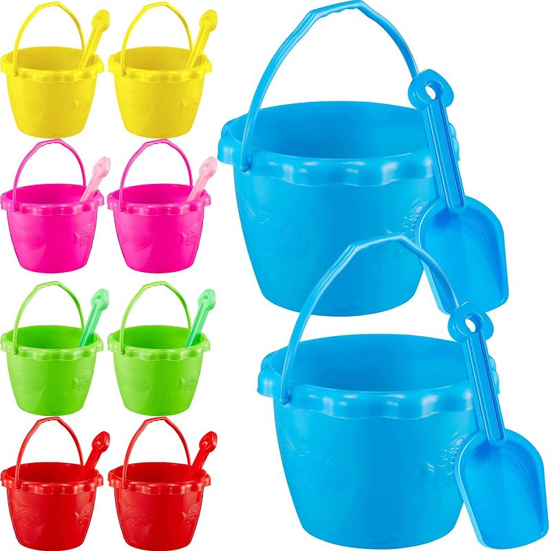 Photo 1 of 10 Packs 6 Inch Sand Buckets and Shovels Beach Pails Beach Bucket Sand Shovels Beach Toys for Kids Sand Molds Summer Outdoor Beach Pool Party Favors
