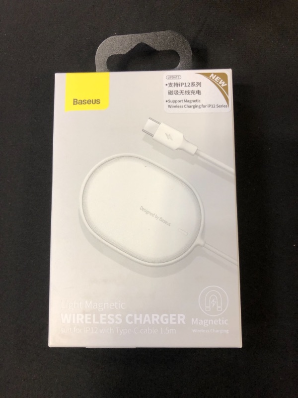 Photo 2 of Baseus Magnetic Wireless Charger, 15W Fast Charging Pad Compatible with MagSafe Wireless Charger for iPhone 13/13 Mini/13Pro/13Pro max/iPhone 12/12 Mini/12Pro max (White)

