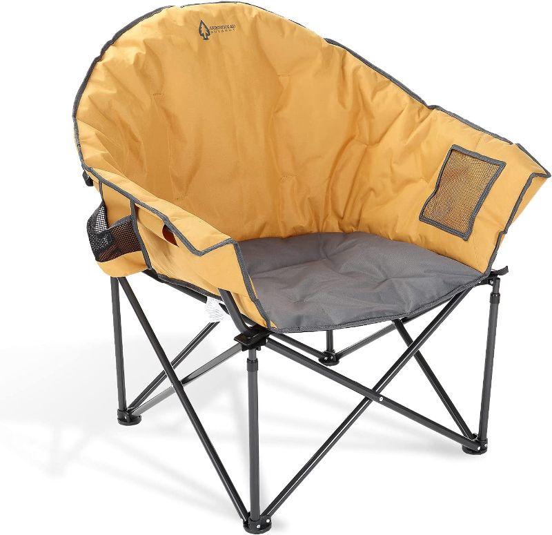 Photo 1 of ARROWHEAD OUTDOOR Oversized Heavy-Duty Club Folding Camping Chair w/External Pocket, Cup Holder, Portable, Padded, Moon, Round, Saucer, Supports 330lbs, Carrying Bag, USA-Based Support
