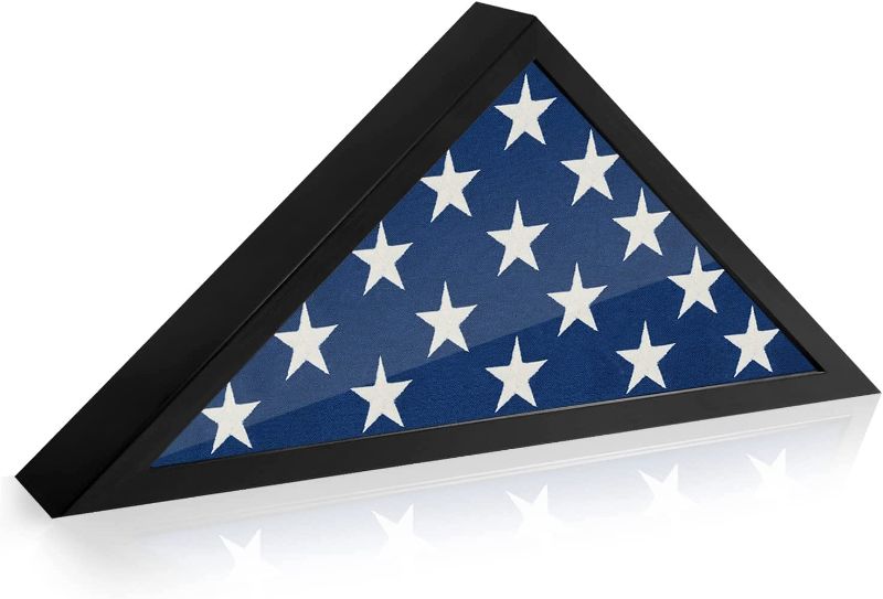 Photo 1 of Americanflat Small Flag Case Frame - Black Wrapped MDF Wood Fits a Small Size 3’x5' Folded Flag | Memorial Flag Display Case for Table or Wall Display with Hanging Hardware Included
