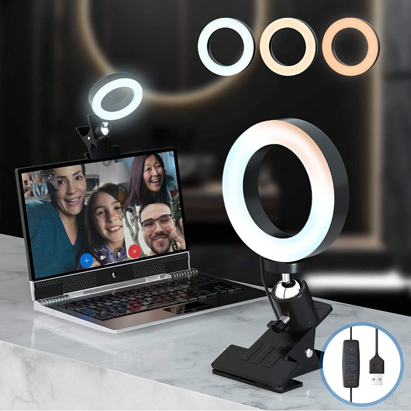 Photo 1 of Video Conference Lighting Kit, Computer/Laptop Moniter LED Video Light Dimmable 3200k - 6500K Ring Light for Remote Working/Zoom Calls/Self Broadcasting/Live Streaming
