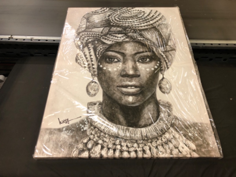 Photo 2 of African American Women Wall Decor Black Girl Wearing Vintage Turban and Earring Necklace Painting Home Decor for Bedroom Framed Easy to Hang(24"x32"x1 Panel)
