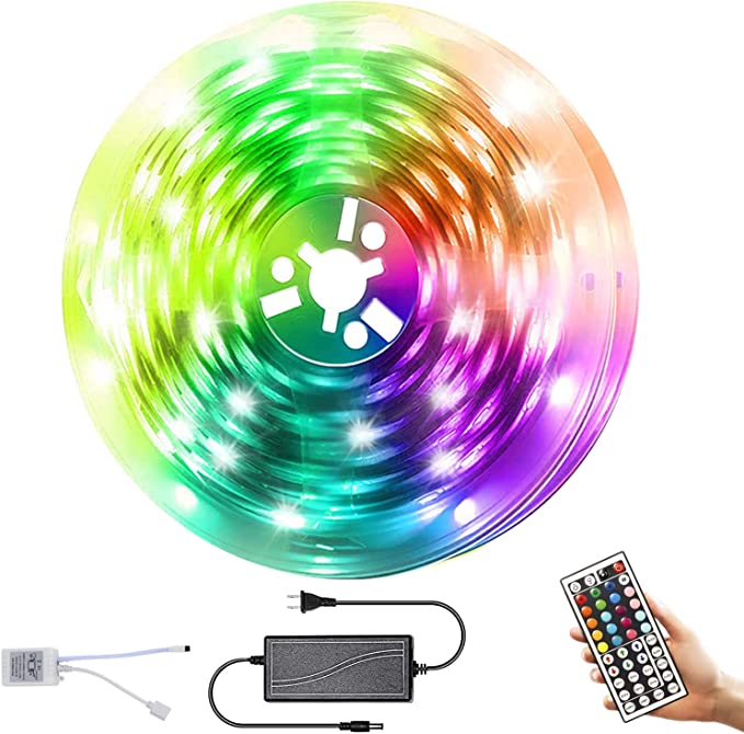 Photo 1 of 16.4ft LED Strip Lights RGB Color Changing 5050 LED Lights for Home Kitchen Room Christmas Dorm Room, Bar, with IR Remote Control
