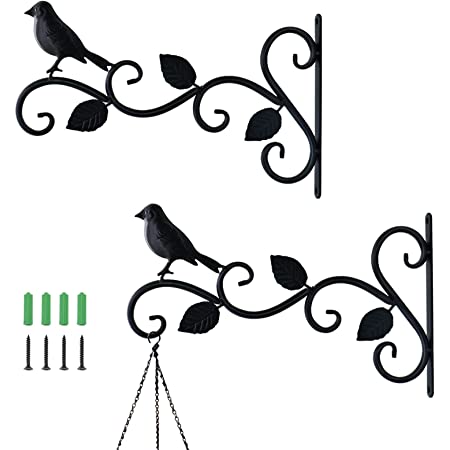 Photo 1 of 2 Pack Plant Hanger Bracket Hook Outdoor: 12'' Wall Plant Hanging Basket for Wind Chimes Lantern Sign and Bird Feeder - Exterior Wrought Iron Hang Holder for Garden Fence and Tree
