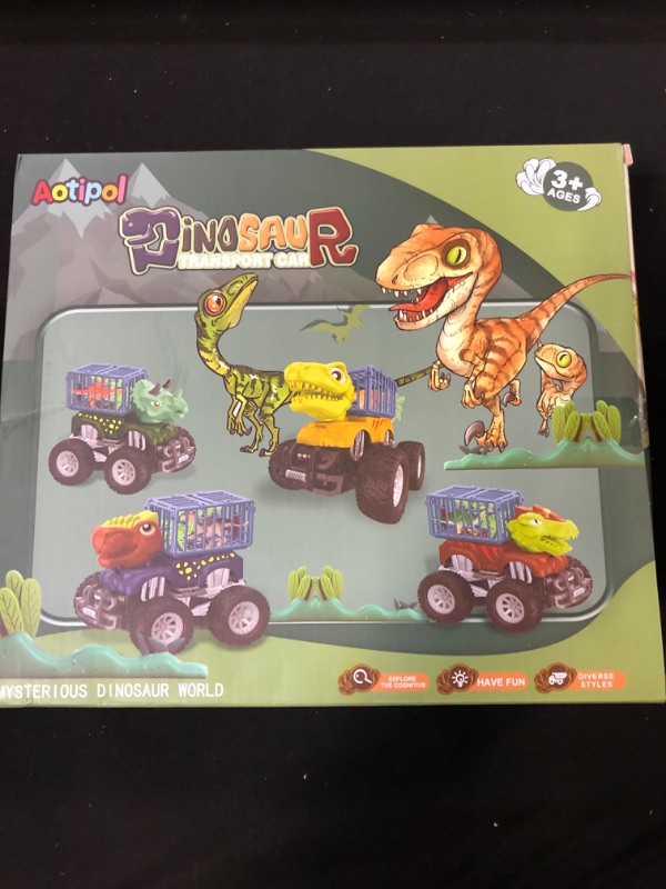 Photo 2 of Dinosaur Toy Truck for Kids 3-7 with Flashing Lights, Music and Roaring Sound, 10 in 1 Dinosaur Toys for Boys and Girls, 3 Pull Back Dinosaur Cars, 6 Dinosaur Toys and 1 Dinosaur Carrier Truck