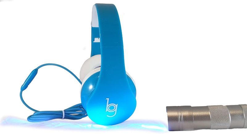 Photo 1 of Glow Headphones with Blacklight LED Flashlight from Bryte Gear - Blue - Make it Glow in The Dark
