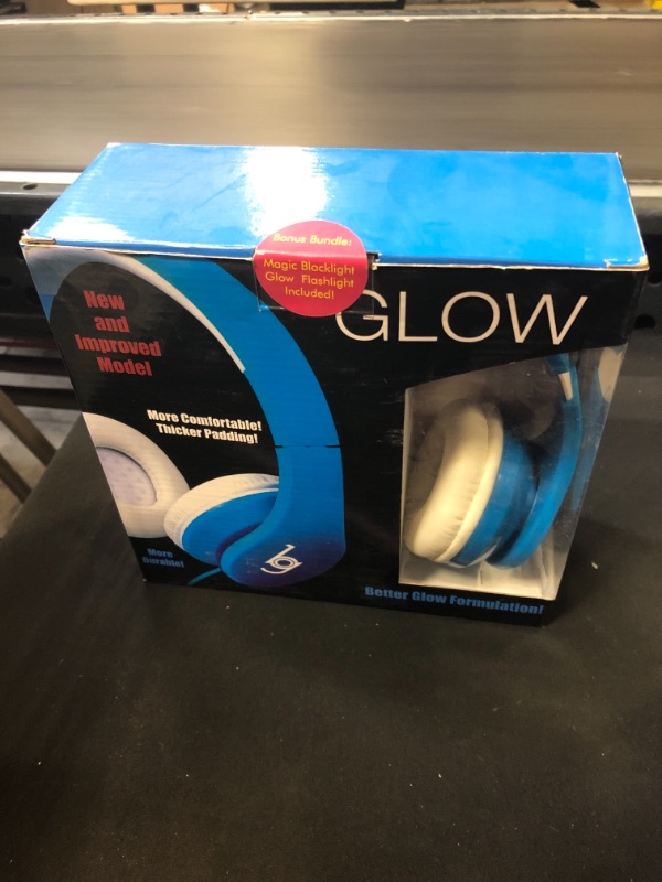 Photo 2 of Glow Headphones with Blacklight LED Flashlight from Bryte Gear - Blue - Make it Glow in The Dark
