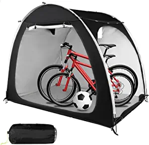 Photo 1 of Bike Tent 4 Bikes Weatherproof Bike Storage-Double-Sided Opening Large Bicycle Tent,210D Coated Silver Waterproof Anti-Dust Portable Foldable Outdoor Tools Storage Shed(Black)
