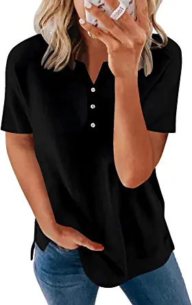 Photo 1 of BeadChica Women's Casual Tunic Tops Short Sleeve V Neck Shirts Botton Up Loose Fitting Henley Blouses
2XL