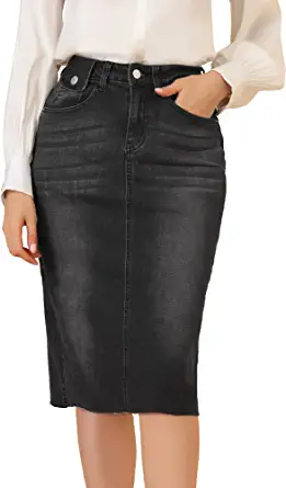 Photo 1 of Allegra K Women's Casual Jean Skirt High Waist Back Vent Short Denim Skirts
(S)