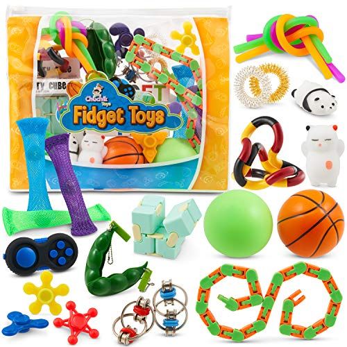 Photo 1 of Sensory Fidget Toys 23-Pack – Stress Relief Toys for Focus & Calm – Toy Box & Party Favor Fidget Pack + Reusable Bag – Fidget Spinner, Stress Ball, Infinity Cube, Sensory Toy Rings, & More by Chuchik
