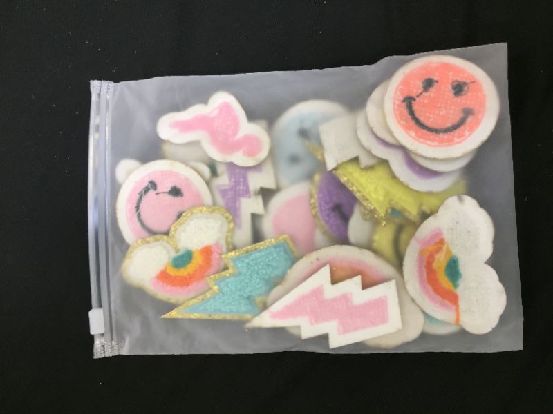Photo 2 of 23pcs 3D Iron On Patches-Chenille Smiley Sew Iron on Embroidered Patches Applique Patches Rainbow Heart Smile Face Lightning Anchor Plane Flamingos Sewing On Clothing Fabric Jackets Jeans Repair Craft
