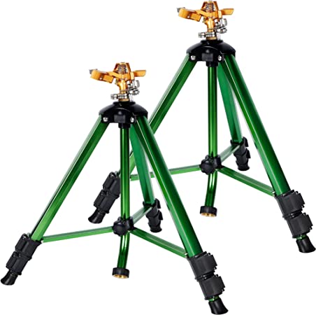 Photo 1 of Biswing Impact Sprinkler Head on Tripod Base, Heavy Duty Lawn Sprinkler, 360 Degree Large Area Irrigation, Brass Sprinkler Nozzle & Solid Alloy Metal Extension Legs Flip Locks, 2 Pack
