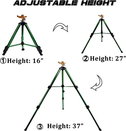 Photo 2 of Biswing Impact Sprinkler Head on Tripod Base, Heavy Duty Lawn Sprinkler, 360 Degree Large Area Irrigation, Brass Sprinkler Nozzle & Solid Alloy Metal Extension Legs Flip Locks, 2 Pack
