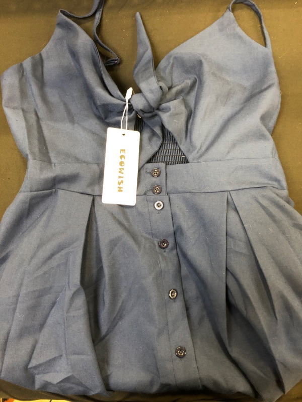 Photo 1 of ECOWISH Women Dresses Summer Tie Front V-Neck Spaghetti Strap Button Down A-Line Backless Swing Midi Dress womens extra large