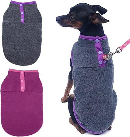 Photo 1 of 2 Pack Dog Fleece Vest Sweater, Warm Pullover Fleece Puppy Jacket, Autumn Winter Cold Weather Coat Clothes, Pet Stretch Fleece Apparel with Buttons Costumes for Small Medium Dogs Cats (Medium)
