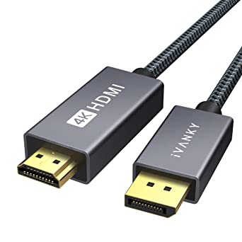 Photo 1 of 4K DisplayPort to HDMI Cable, iVANKY Uni-Directional 4K@30Hz DP to HDMI Cable, Display Port to HDMI with Gold-Plated Braided, Display to HDMI for HDTV, Monitor, AMD, NVIDIA, Lenovo, HP, etc - 6.6ft
