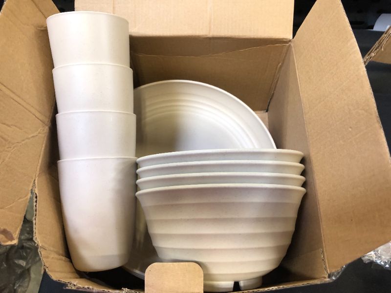 Photo 2 of 12pcs Wheat Straw Dinnerware Sets Unbreakable Microwave Safe Lightweight Bowls, Cups, Plates Set-Reusable, Dishwasher Safe
