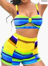 Photo 1 of B2prity High Waisted Swimsuit for Women Cute Two Piece Bathing Suit Cut Out Bikini Set Tummy Control Swimwear with Boyshorts
