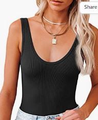 Photo 1 of Eurivicy Bodysuit for Women Sexy Scoop Neck Sleeveless Solid Fitted Ribbed Tank Top Bodysuits  -- Size 6-8 --
