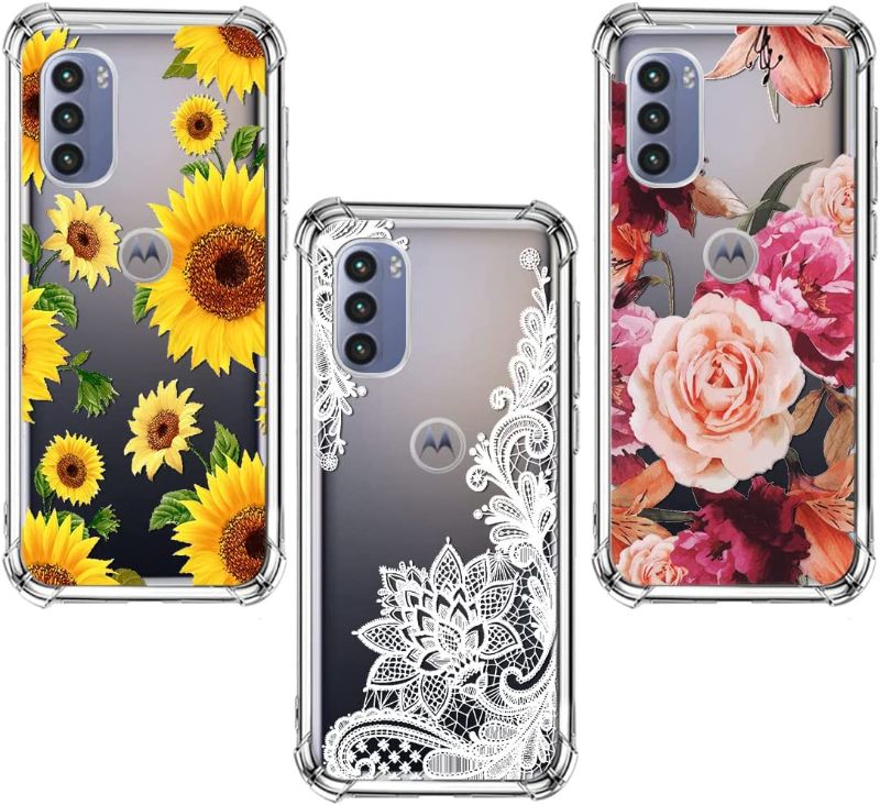 Photo 1 of (3-Pack) for Motorola Moto G Stylus 2022 4G Case, Soft Clear TPU [Scratch-Resistant] Drop Silicone Bumper Protection Shockproof Phone Case Cover for Moto G Stylus 4G 2022, Flower
