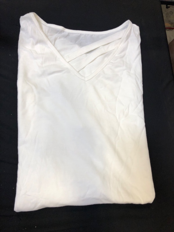 Photo 2 of Davenil Women's V Neck Long Sleeve Blouse Tunic Loose Irregular Hem Casual Shirts A1 White Short Sleeve   -- Size XXL --
