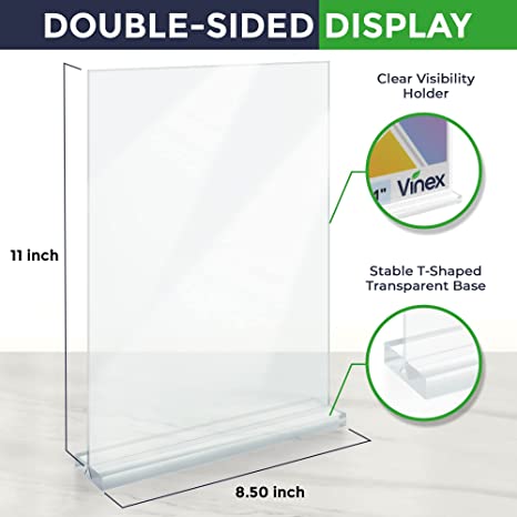 Photo 1 of Vinex Supplies 6 pack Acrylic Sign Holder 8.5 x 11, Plastic Paper Holder and Sign Stand, Menu Holder and Poster Holder Acrylic Display Stand