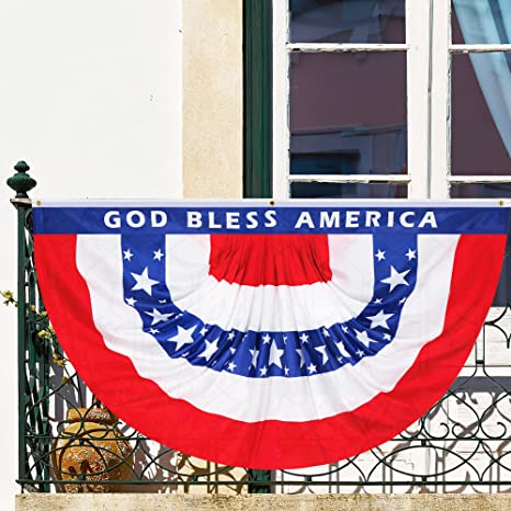 Photo 1 of 3x6 Ft Pleated Fan Flag - 4th of July Decorations USA Bunting Flags - Patriotic Bunting Outdoor, Stars and Stripes Half Fan Flag Canvas Header Brass Grommets for Flag Day Independence Day Memorial Day