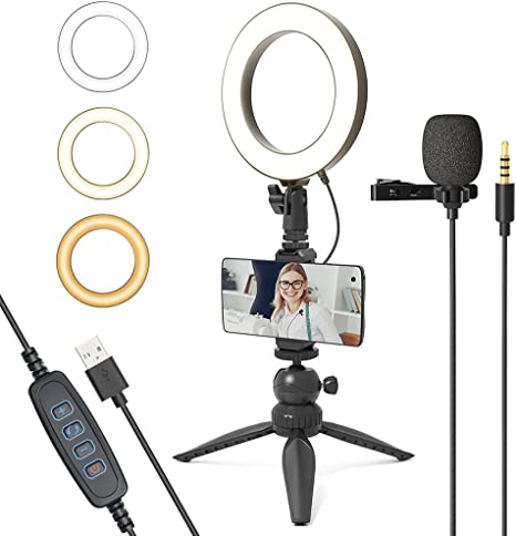 Photo 1 of 
Roll over image to zoom in
UHURU 6" LED Ring Light with Tripod Stand & Phone Holder for Live Stream/Makeup,Portable Ring Light for YouTube Video Conference Vlogging Compatible with iPhone Android