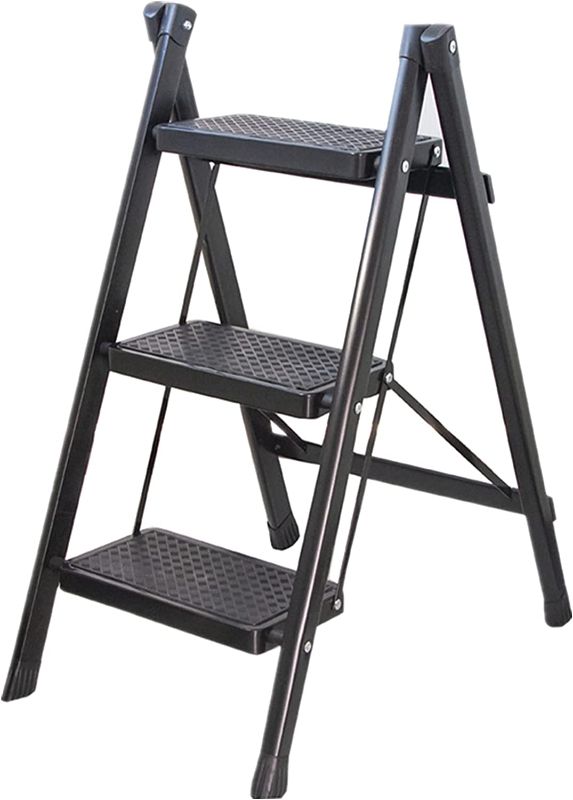 Photo 1 of 3 Step Ladder Folding with Wide Anti-Slip Pedal Lightweight and Portable for Kitchen Space Saving (Black)
