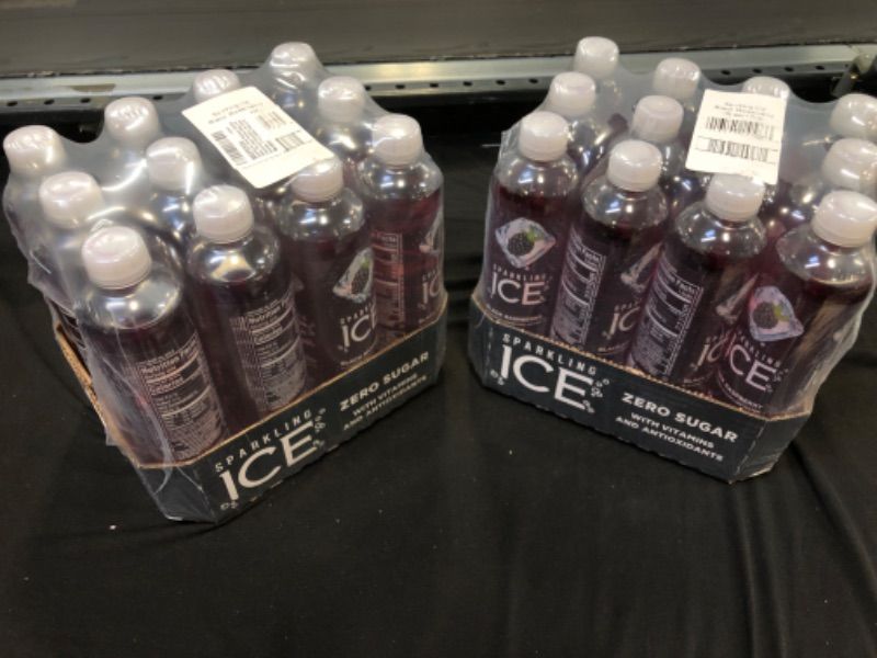 Photo 1 of Sparkling ICE, Black Raspberry Sparkling Water, Zero Sugar Flavored Water, with Vitamins and Antioxidants, Low Calorie Beverage, 17 fl oz Bottles, 12 Per Pack, 2 Count, BEST BY 08/8/2022