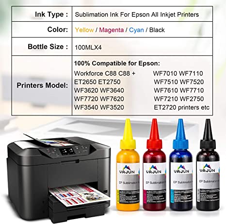 Photo 2 of VAJUN 400ml Sublimation Ink for Epson C88 C88+ WF7710 WF7720 WF7110 WF7210 ET2720 ET2750 ET4700 Inkjet Printers Heat Press Transfer on Mugs, Plates, Polyester Shirts, Phone Cases etc