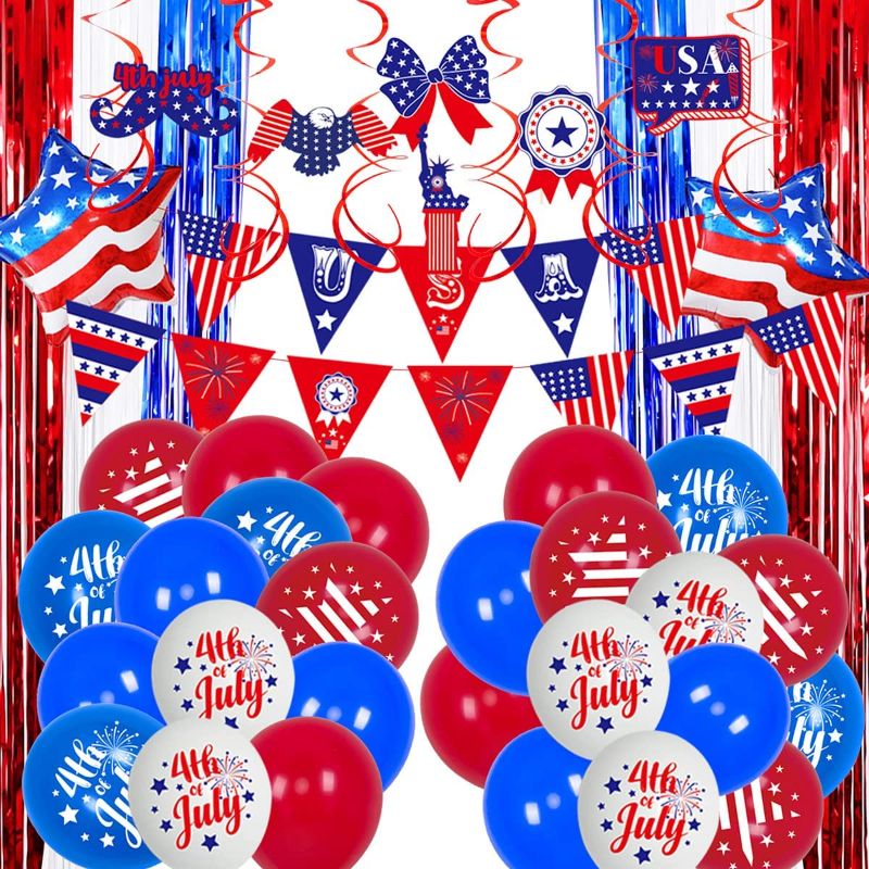 Photo 1 of 4th of July Balloon Decoration Kit, Independence Day Patriotic Decorations with Red Blue White Balloons, Star Foil Balloons for July 4th, Independence Day, Labor Day, Veterans Day American Theme Party Decor Supplies
