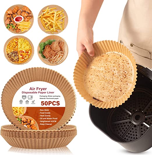 Photo 1 of 50PCS Air Fryer Liners,Disposable Paper Liner,HIHUOS Non-Stick Oil-Proof Round Liners Baking Parchment Paper for Baking Roasting Oven Microwave Frying Pan