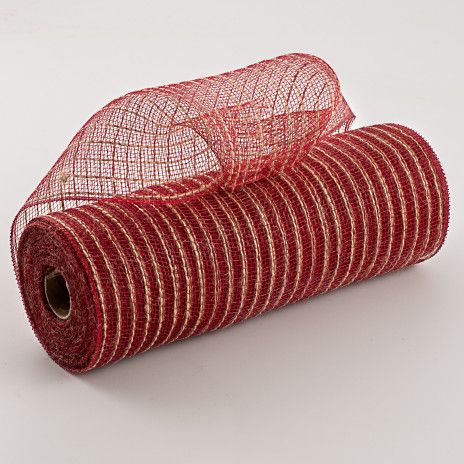 Photo 1 of 
10" Poly Jute Deco Mesh: Burgundy & Natural Thin Stripe (10 Yards), 2 COUNT 