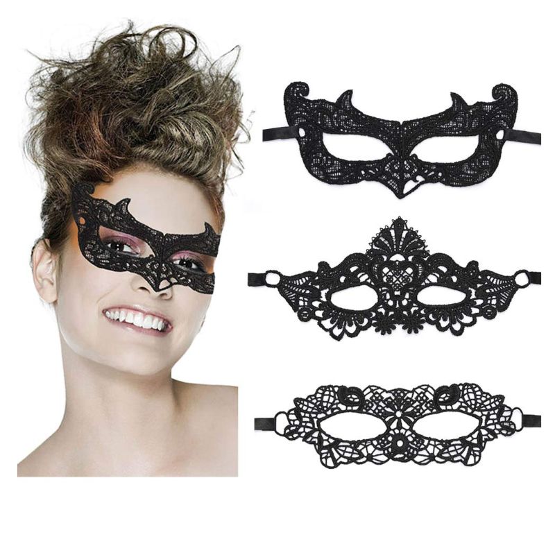 Photo 1 of Barode Venetian Masquerade Mask Luxury Cat Eyes Lace Mask Black Halloween Christmas Party Ball Fancy Dress for Women and Girls (3 PCS)