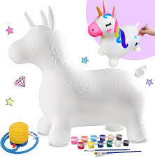 Photo 1 of Craft Spot! DIY Unicorn Bouncy Horse, 12 Colors to Design Your Own Toys, Inflatable Bouncy Unicorn for Kids, Outdoor &Indoor Ride on Animal Toys