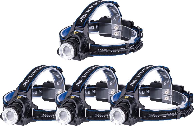 Photo 1 of LED Headlamp Flashlight 4pack, Head Lamp IPX4 Waterproof Zoomable Headlight with 4 Modes and Adjustable Headband, Suitable for Running, Camping, Hiking, Climbing, Fishing, Hunting, Jogging

