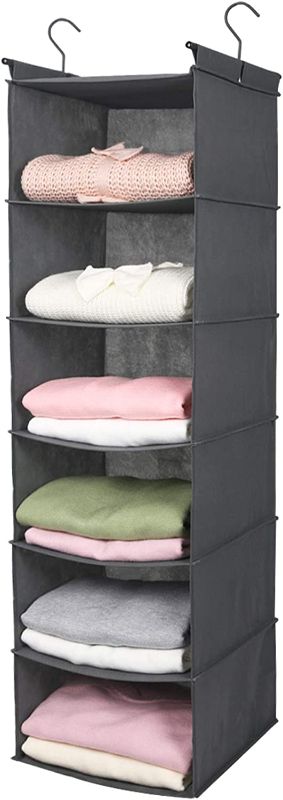 Photo 1 of 6 Tier Shelf Hanging Closet Organizer, Closet Hanging Shelf with 2 Sturdy Hooks for Storage, Foldable (Grey)
