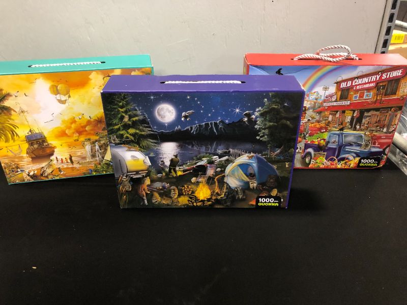 Photo 2 of 1000 Piece Jigsaw Puzzle for Adults ? 3 Pack of Unique Puzzles for Kids Ages 8-10-12 and Up by QUOKKA ? Enjoy Market, Lighthouse and Camping Designs for Women and Men